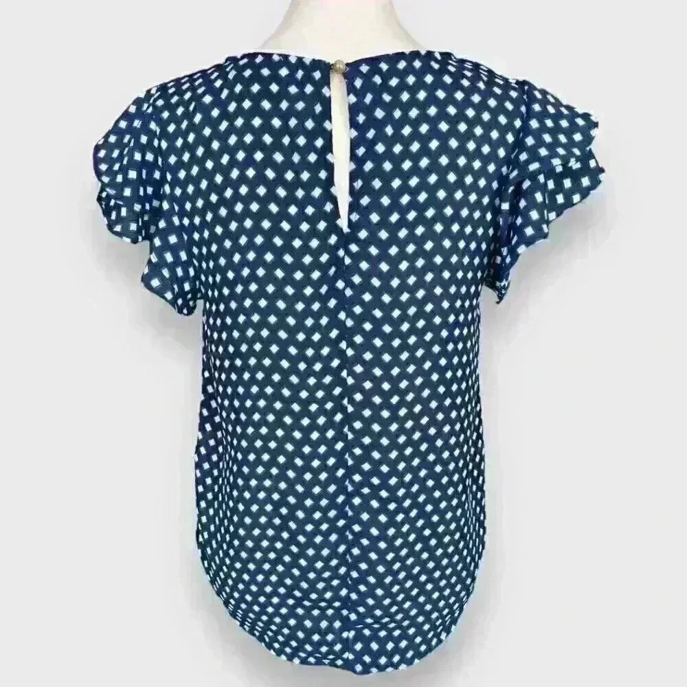 🎉2/$17🎉 Flutter Sleeve Blue Geometric Print Blouse Size S - Picture 5 of 11
